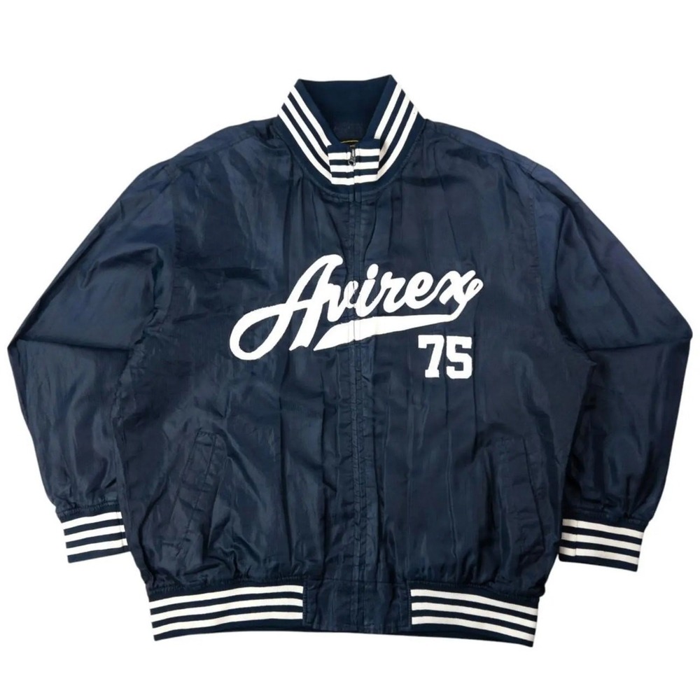 Avirex Windbreaker Jacket Mens XL Navy Blue Est 1975 Script Logo Ripstop Varsity